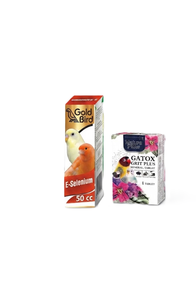 Gold Bird E-Selenium 50 cc + Natura Plan Gaga Taşı  Seti - Kuşlar İçin Üreme ve Bağışıklık Desteği
